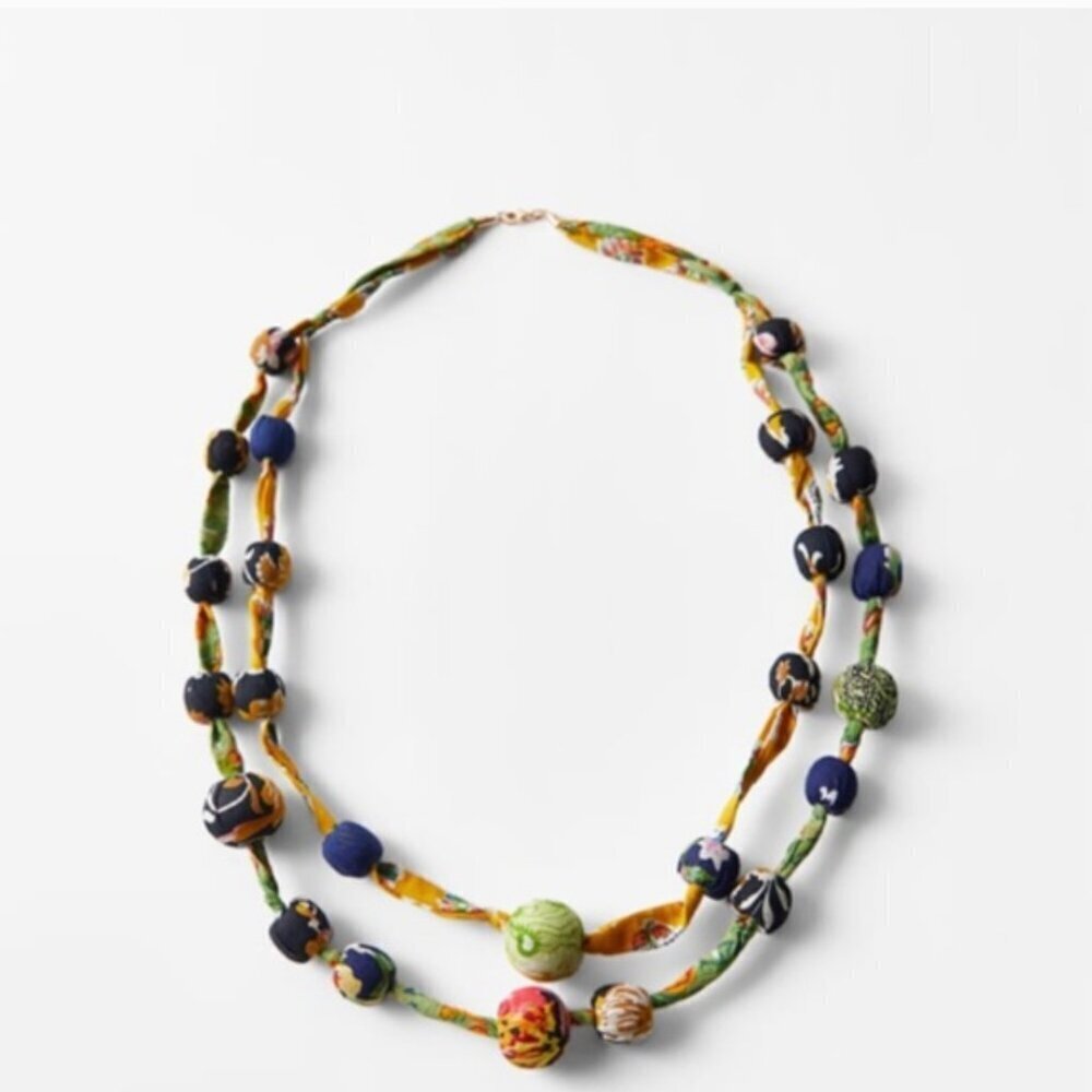 Zara Colorful Fabric Bead Necklace NEW WITH TAG!